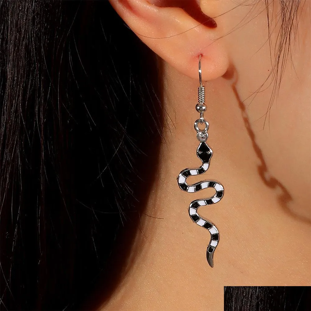 fashion jewelry black white snake earrings for women snakes dangle earrings