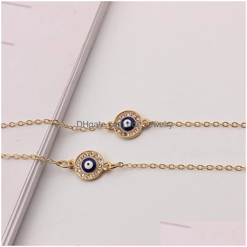 fashion jewelry 14 gold plated rhinestone evil eye bracelet blue eye pendant bracelets