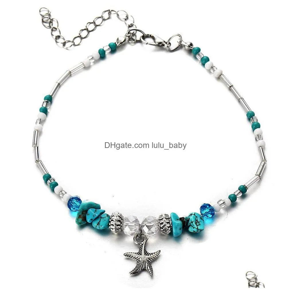 fashion jewelry vintage starfish pendant beads charms anklet beaded anklet bracelet beach anklets