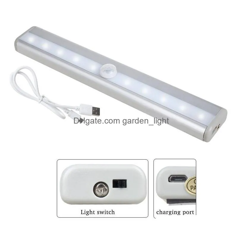 led cabinet lights usb lithium battery rechargeable wireless lamp body sensing light bar magnetic strip wall light cabinet wardrobe
