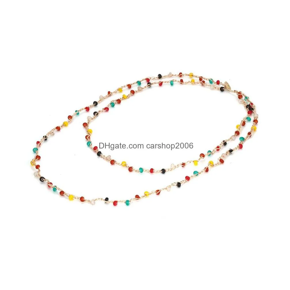 bohemian fashion jewelry colorful beaded necklace ancient handmade rope woven glass beads necklaces