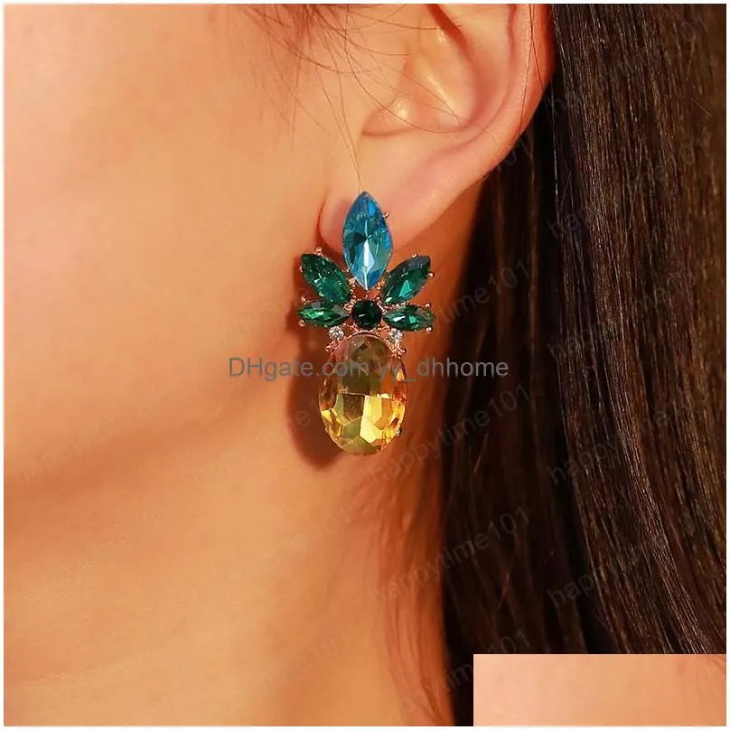  fashion jewelry womens rhinestone pineapple dangle stud earrings lady cute earrings