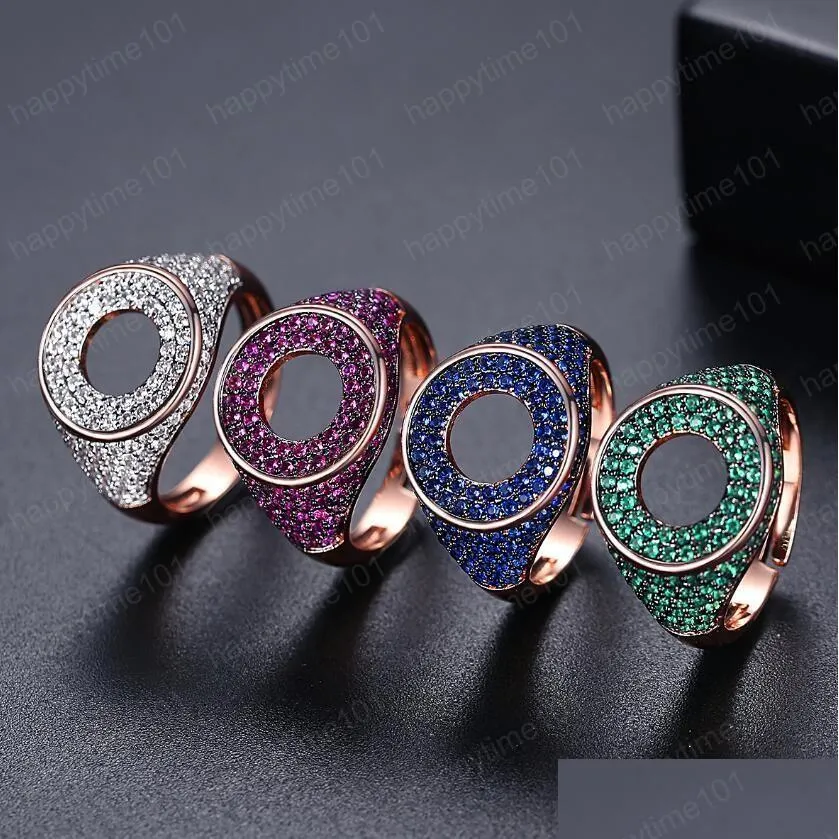 iced out adjustable ring with micro zircon opening for men hip hop bling diamond ring gold silver wedding ring