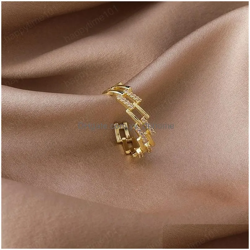korean design microinlaid zircon rings square staggered ring simple temperament opening ring luxury finger jewelry gift