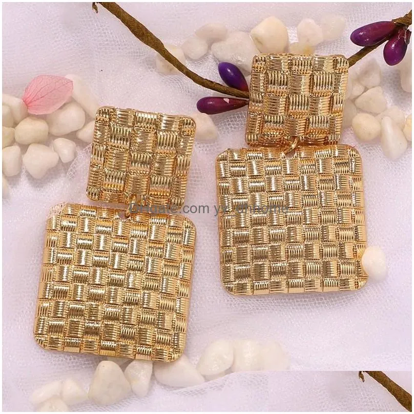 vintage geometric double square metal dangle earring for women trendy simple gold maxi earrings statement jewelry party