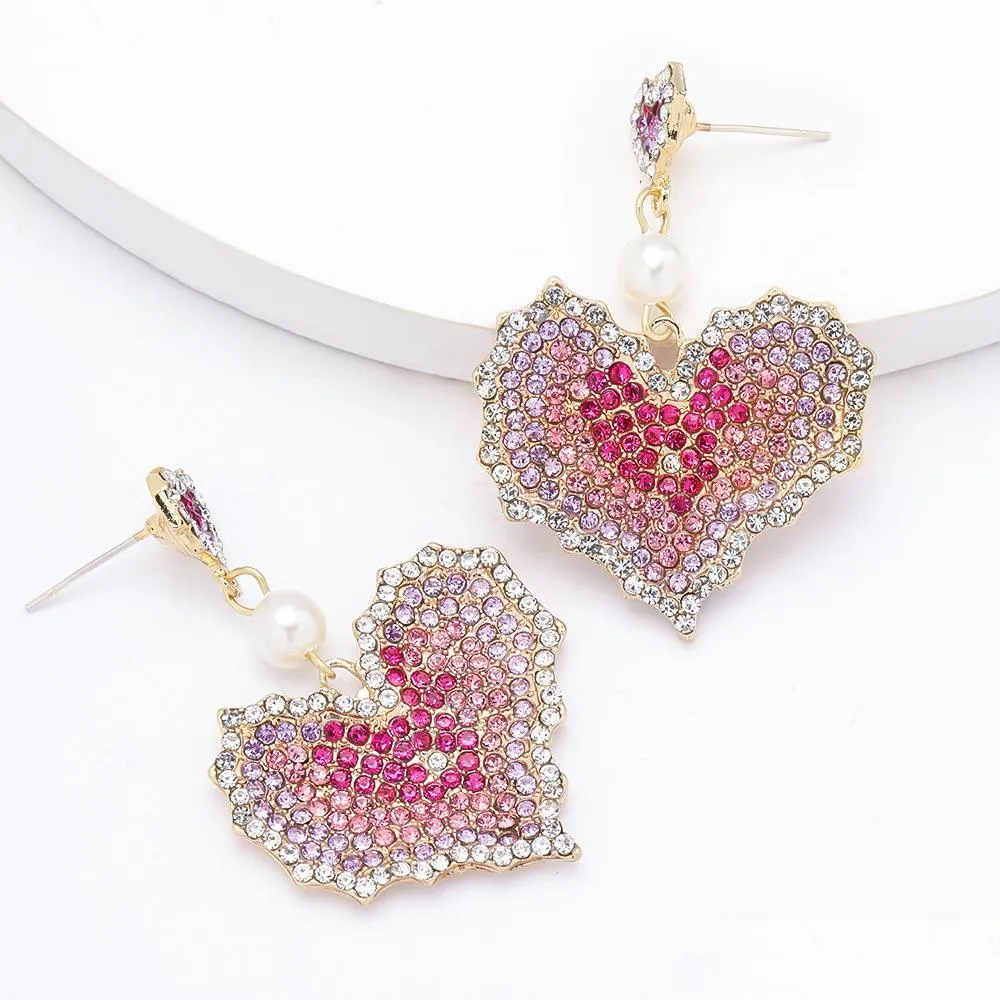 fashion jewelry multilayer gradient heartshaped diamond rhinstone earrings heart dangle stud earrings
