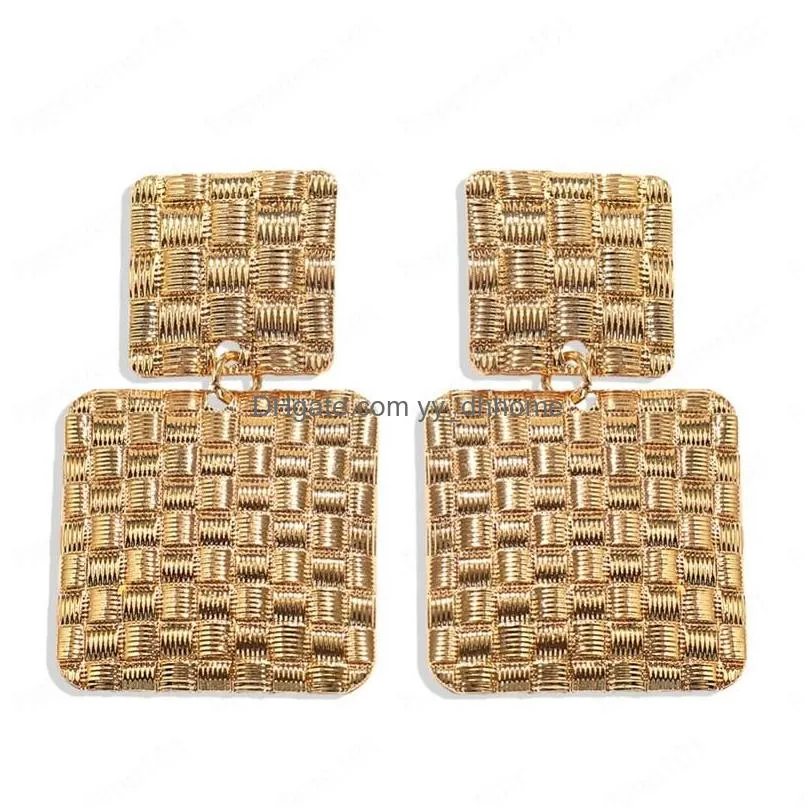 vintage geometric double square metal dangle earring for women trendy simple gold maxi earrings statement jewelry party