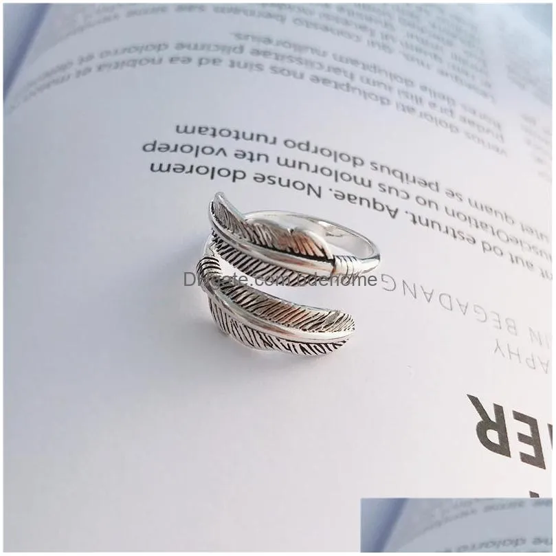 fashion jewelry s925 sterling sliver ring cat vintage feather open finger ring