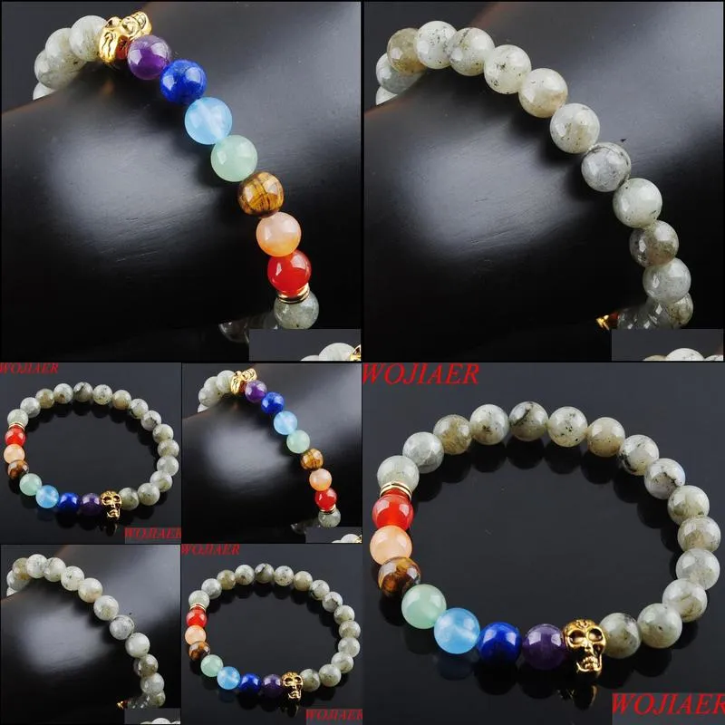 8mm labradoirte stone round beads ghost head strands bracelets 7 chakra healing mala meditation prayer yoga women jewelry