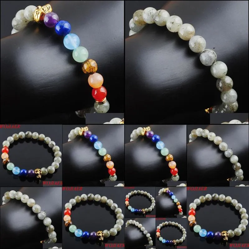 8mm labradoirte stone round beads ghost head strands bracelets 7 chakra healing mala meditation prayer yoga women jewelry