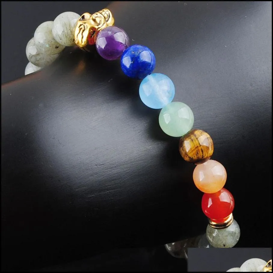 8mm labradoirte stone round beads ghost head strands bracelets 7 chakra healing mala meditation prayer yoga women jewelry