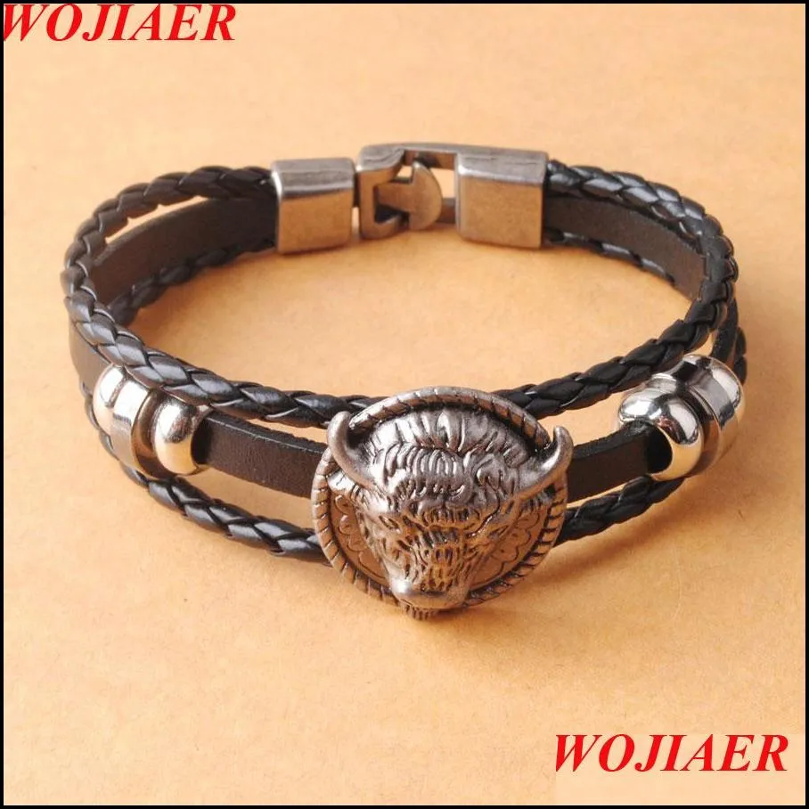 vintage bull head bracelet men rock charm braided bracelets male antique leather braslet cuff wrist cool jewelry bc004