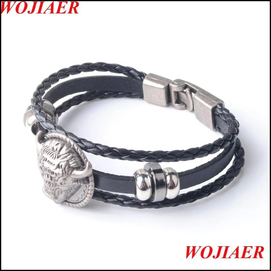 vintage bull head bracelet men rock charm braided bracelets male antique leather braslet cuff wrist cool jewelry bc004
