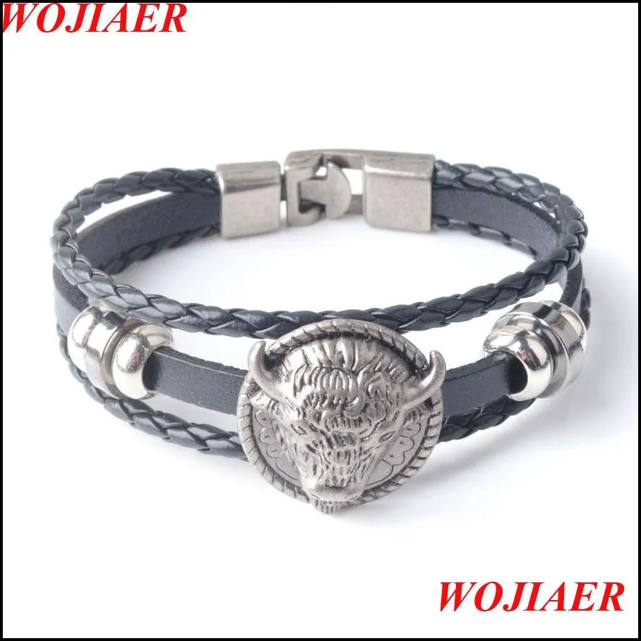 vintage bull head bracelet men rock charm braided bracelets male antique leather braslet cuff wrist cool jewelry bc004