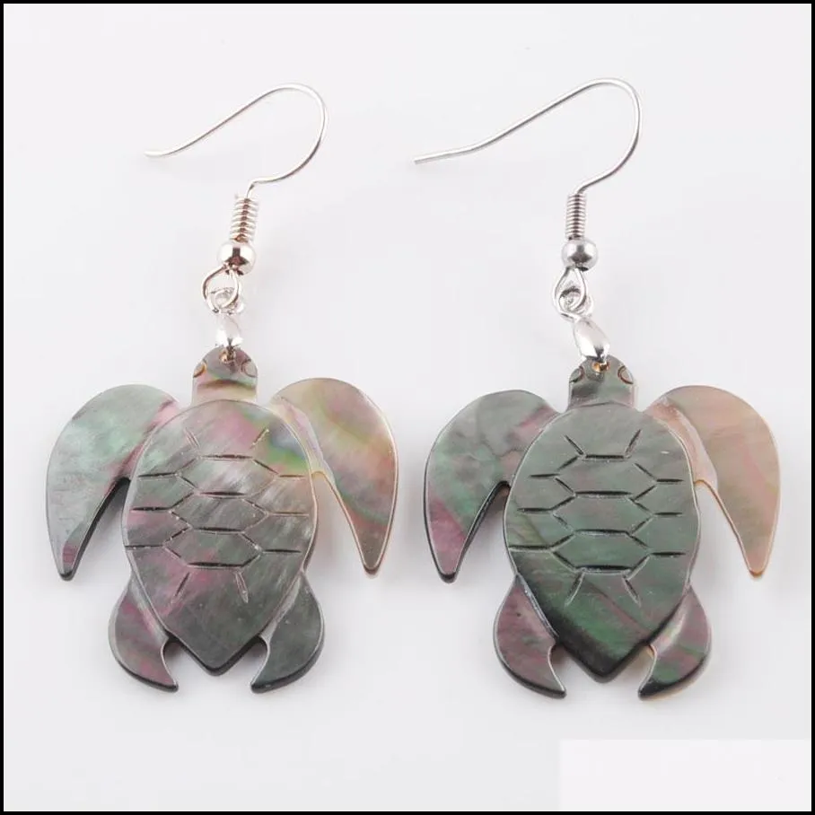 animal turtle dangle hook earrings paua abalone shell bead pendant seashell earring women hanging jewelry br327