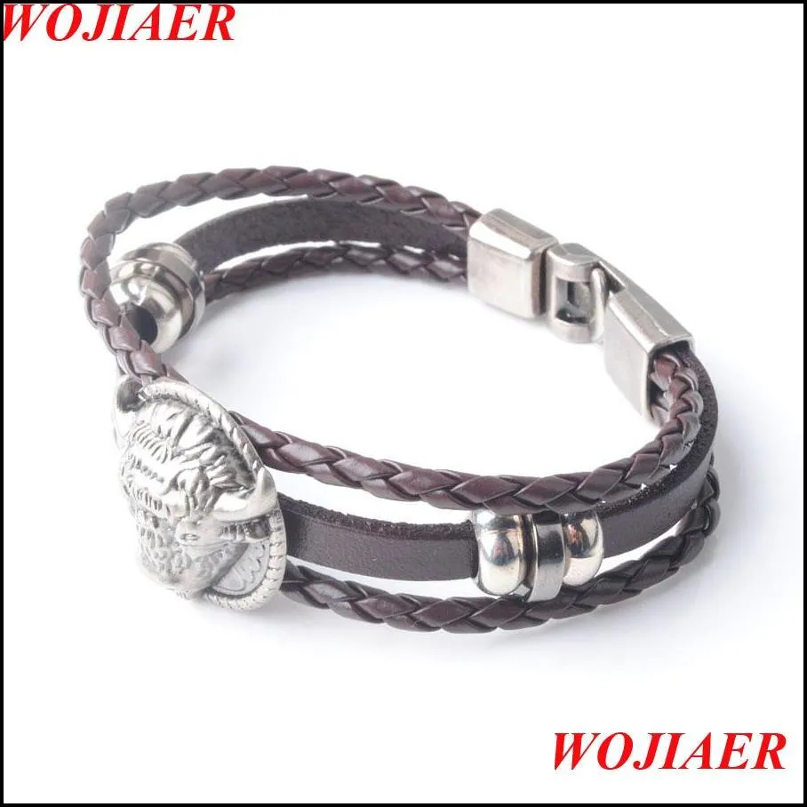 vintage bull head bracelet men rock charm braided bracelets male antique leather braslet cuff wrist cool jewelry bc004