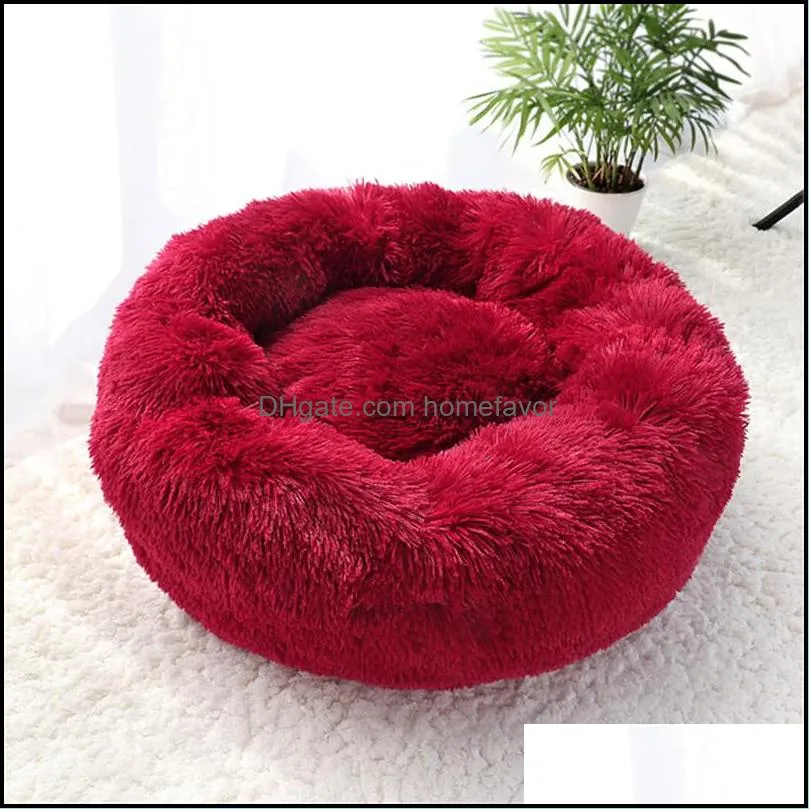 pet dog bed warm fleece round dog kennel house long plush winter pets dog beds dogs cats soft sofa cushion mats free shipping