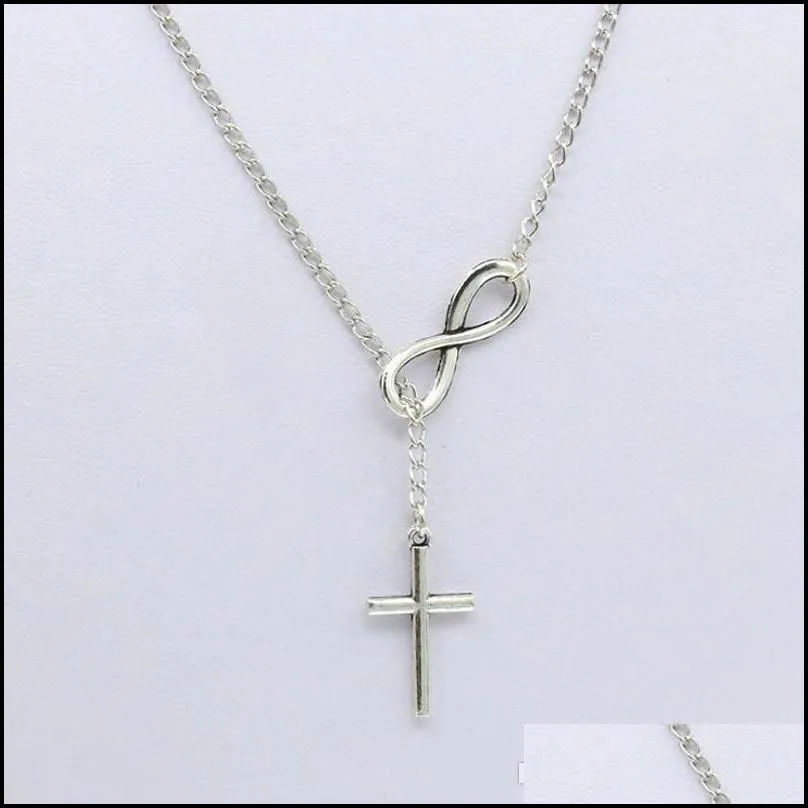 unique infinity cross necklace for wome zinc alloy forever faith jewelry as gift boho clavicle chain silver female necklaces