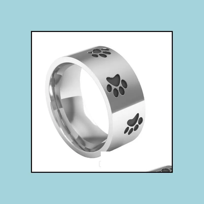 8 mm dog cat paw men finger rings 316 l stainless steel punk jewelry anime pet ring amulet wedding gift