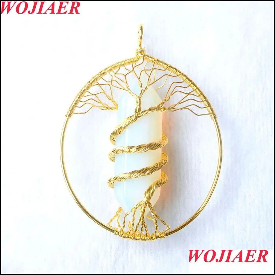 tree of life pendant natural stone gold color wire wrapped crystal for jewelry making necklace bo966