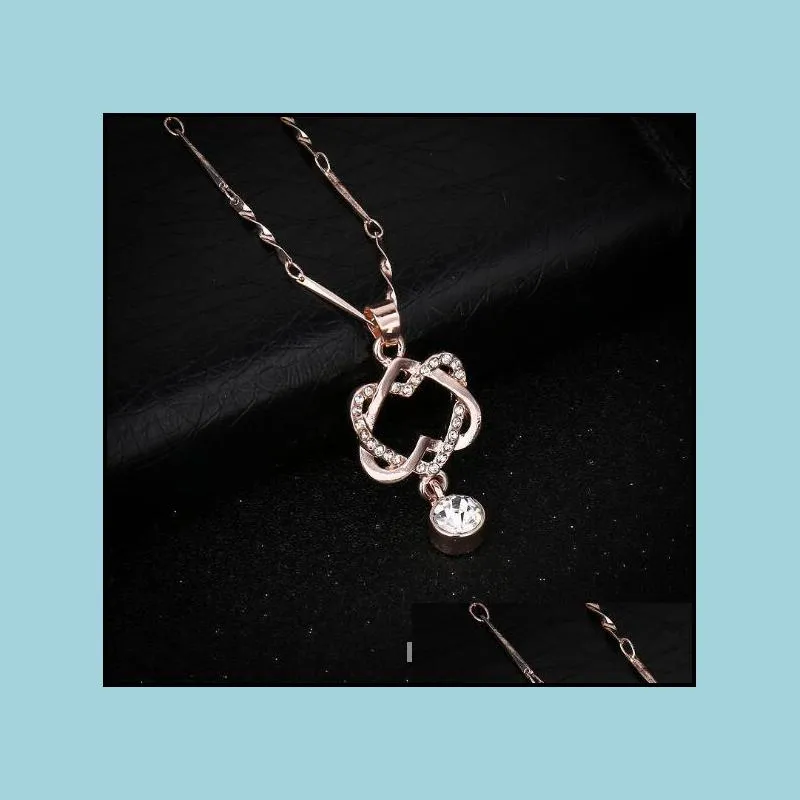 double heart pendant necklace for mom women fashion jewelry rose gold silver color trendy engagement crystal love necklaces pn19