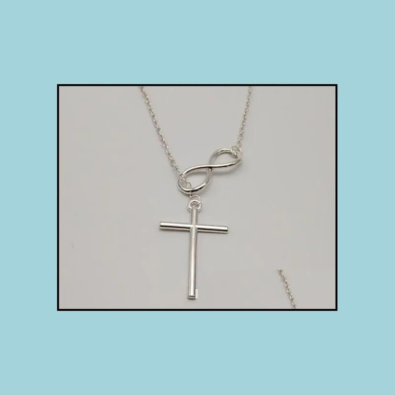 unique infinity cross necklace for wome zinc alloy forever faith jewelry as gift boho clavicle chain silver female necklaces