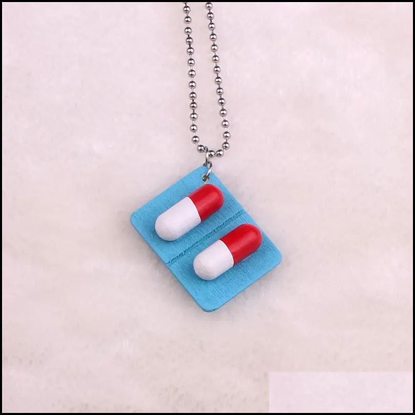 handmade wooden capsule pills stainless steel pendant necklace funny medicine necklace for women girl unique jewelry gift