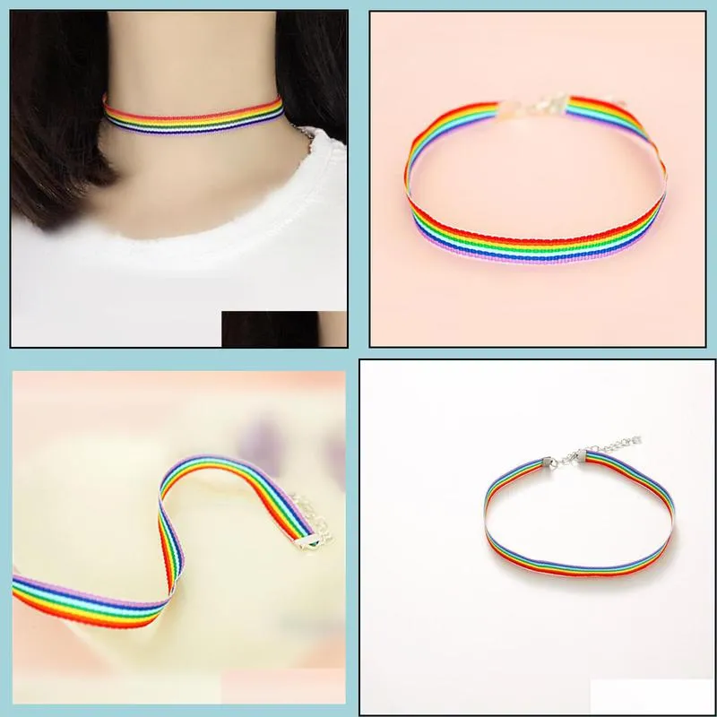 fashion men women gay pride rainbow choker necklace lgbt lesbian lace chocker ribbon collar trendy jewelry