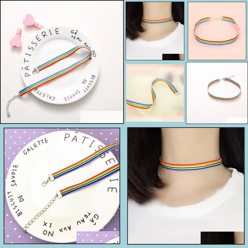 fashion men women gay pride rainbow choker necklace lgbt lesbian lace chocker ribbon collar trendy jewelry