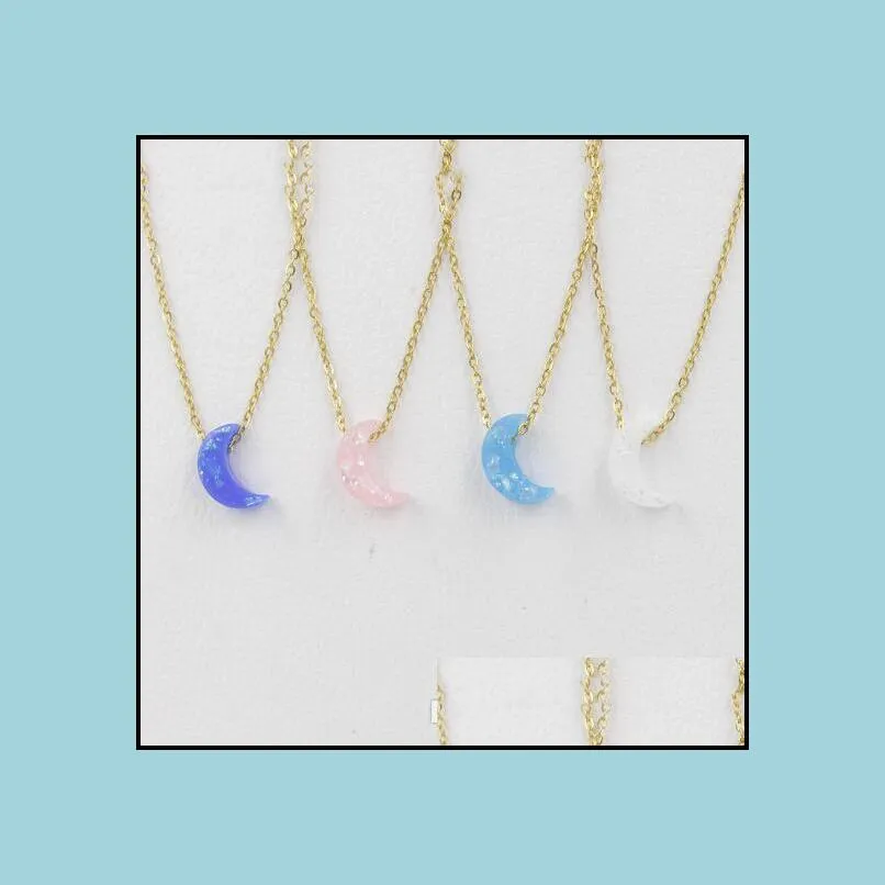 handmade opal crystal blue moon pendant necklace resin crescent jewelry for women girlfriend lovely minimalism necklaces