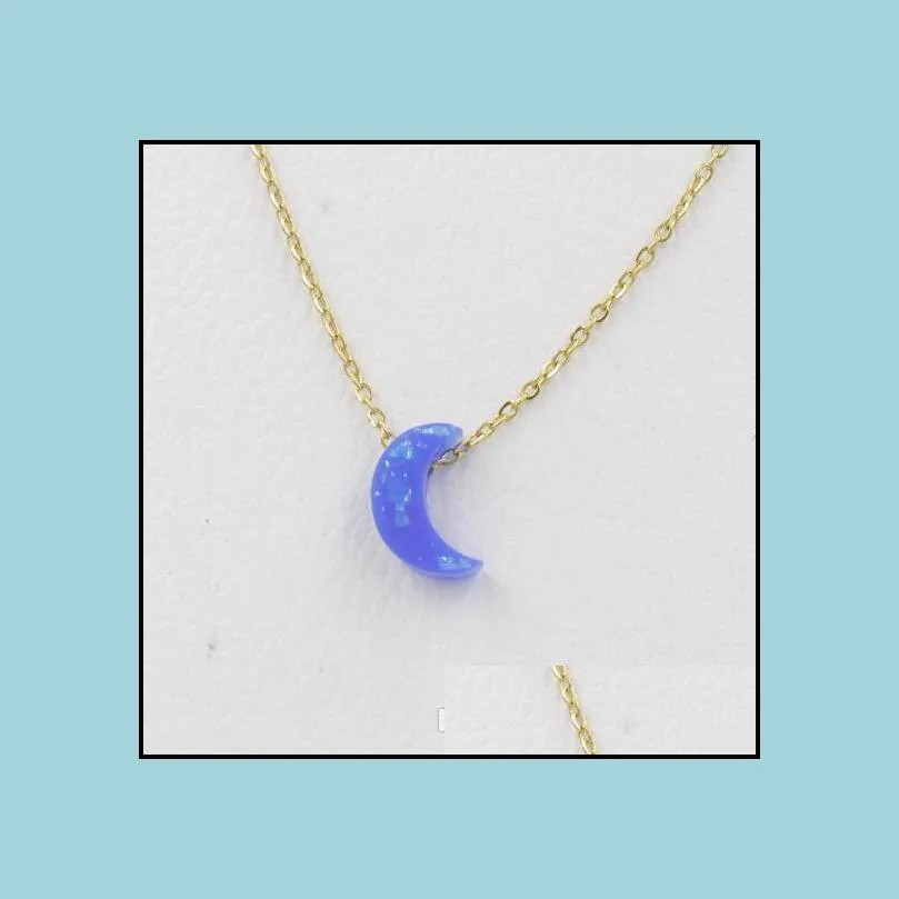 handmade opal crystal blue moon pendant necklace resin crescent jewelry for women girlfriend lovely minimalism necklaces