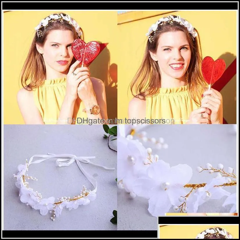 Haimeikang Handmade Slik Flower Pearl Wreath Headband Ribbon Beauty Bridal Floral Garlands Wedding Women Acc Qylogs T7Ixm Accessories