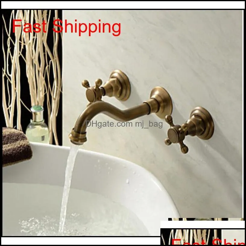 Wholesale And Retail Bathroom Sink Faucets New Antique Brass Widespread Wall Mounted Bathroom Faucet Ba qylrbX bdesports