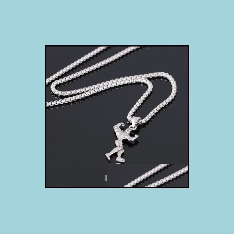 bodybuilder`s muscular man pendant necklace silver color fashion fitness jewelry cool body building necklaces men gifts