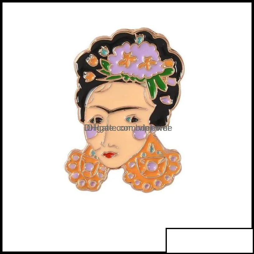 Pins Brooches Jewelry Painter Mexican Artist Enamel Pins For Women Metal Decoration Brooch Bag Button Lapel Pin Men Broach Gift Drop