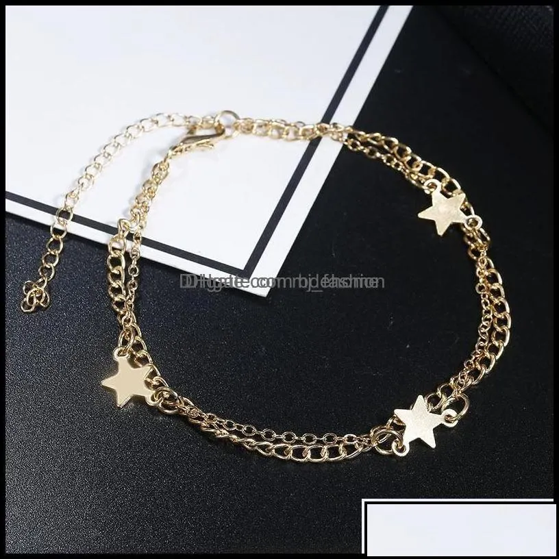 Anklets High Quality Fashion Pentagram Double-Layered Anklet Bracelet Designer Jewelry Women Drop Delivery 2021 Mjfashion Dhulx