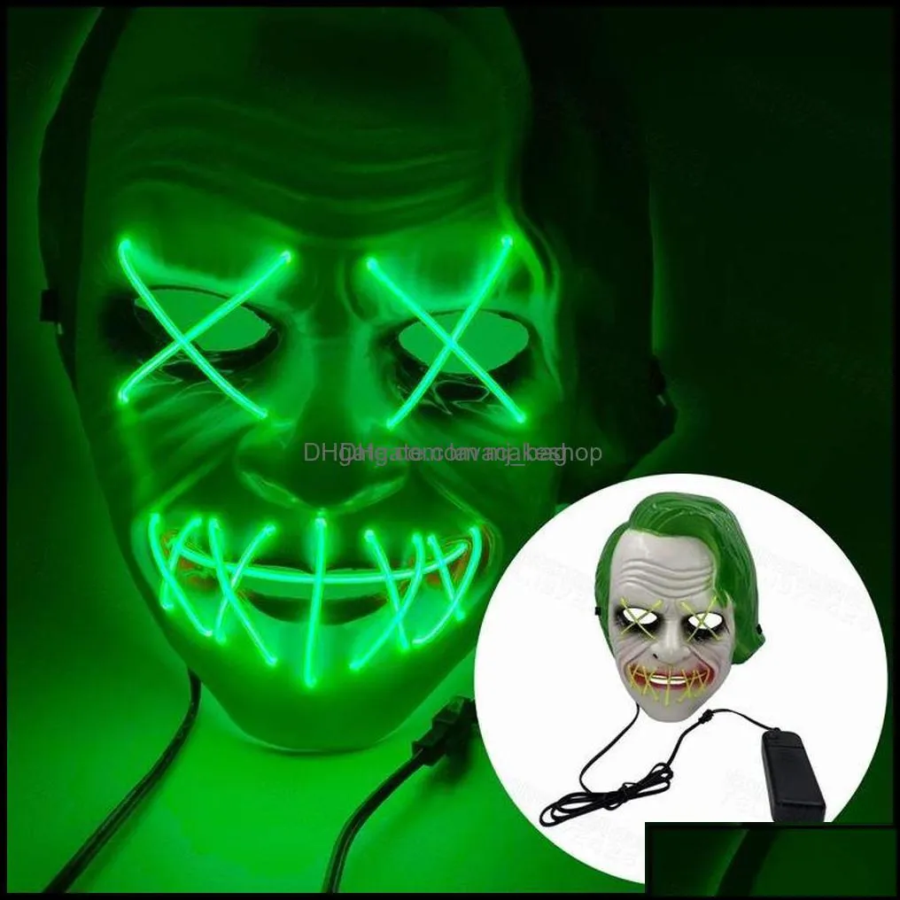 Party Masks Festive Supplies Home Garden New Designer Face Mask Halloween Decorations Glow Pvc Material Led H Dhfag