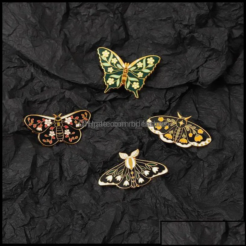 Pins Brooches Jewelry European Insect Series Butterfly Moth Shape Brooch Pin Women Animal Alloy Enamel Clothes Badge Accessories Backpack