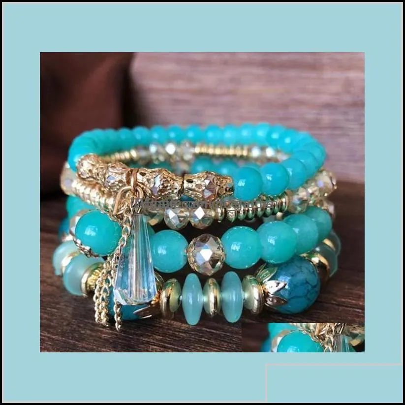 Women Fashion Jewelry Boho Middle East Marine Style Original Design Multilayer Ring Beaded Bracelets Crystal Bracelet 6 Styles Rsjfk B