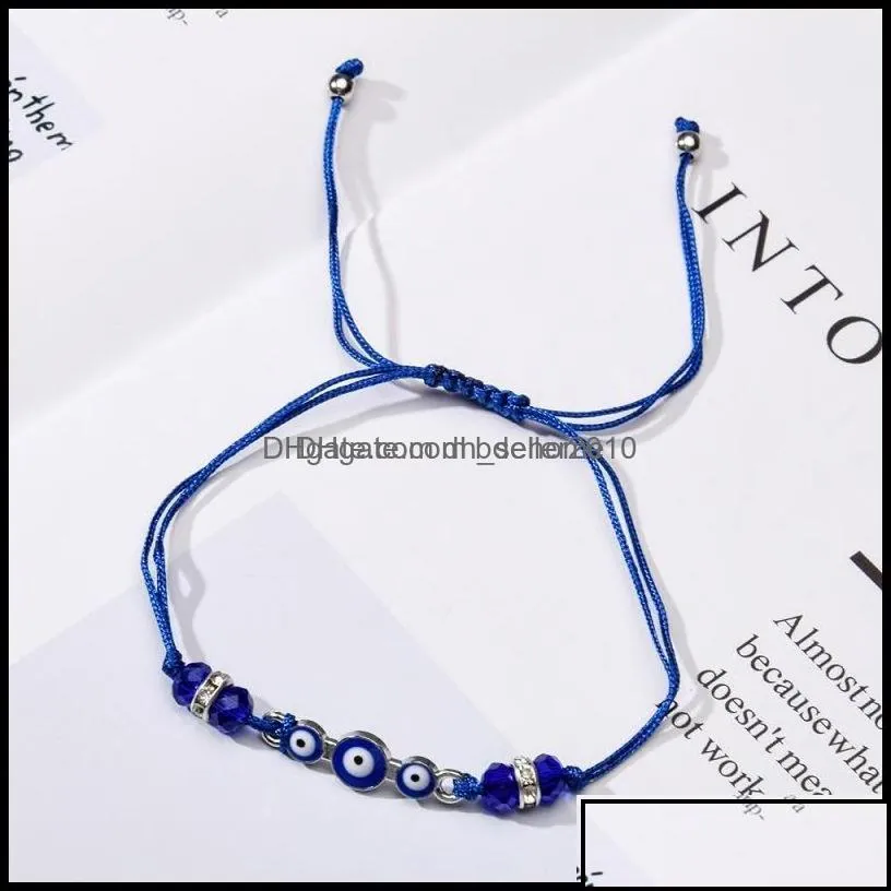 Charm Bracelets Couples Women 12Pcs/Sets Blue Turkish Evil Eye Charms Bracelets Crystal Bead Adjustable Rope Chain Ankle Dhseller2010