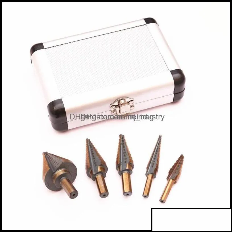 Drill Bits 5Pcs/Set Hss Cobalt Mtiple Hole 50 Size Step Drill Bit Set Coming Include Aluminum Case Arrival High Quality Dec517 Drop D