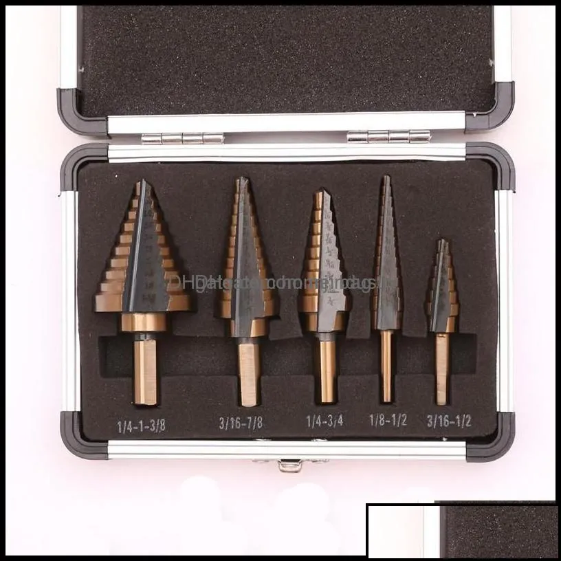 Drill Bits 5Pcs/Set Hss Cobalt Mtiple Hole 50 Size Step Drill Bit Set Coming Include Aluminum Case Arrival High Quality Dec517 Drop D