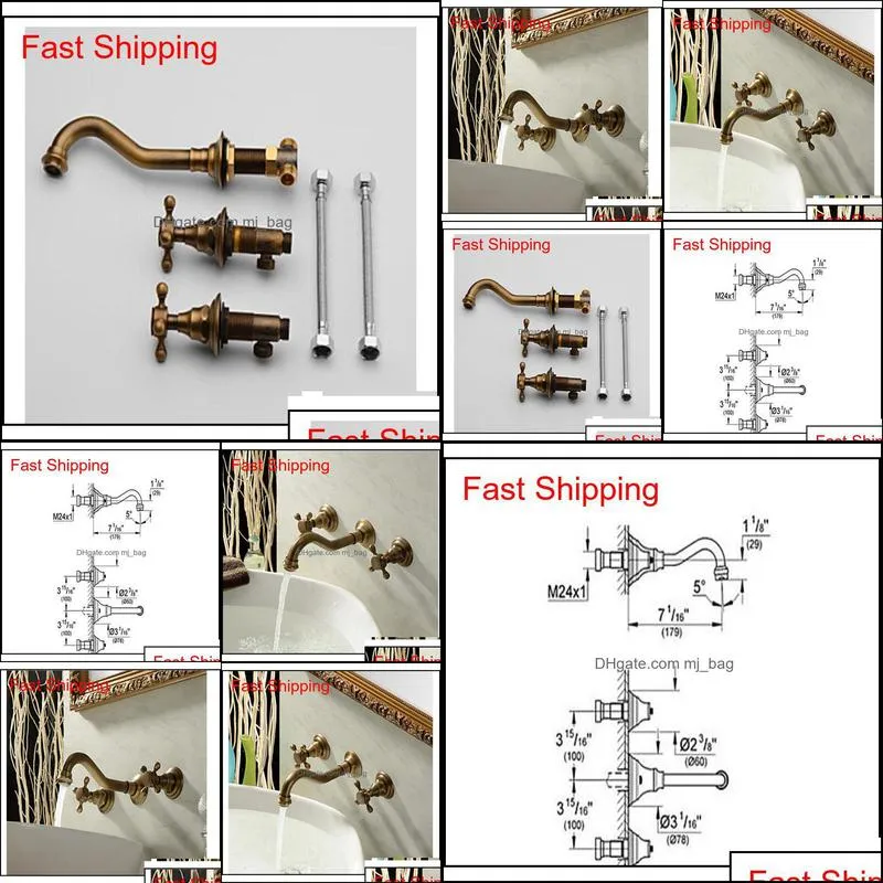 Wholesale And Retail Bathroom Sink Faucets New Antique Brass Widespread Wall Mounted Bathroom Faucet Ba qylrbX bdesports