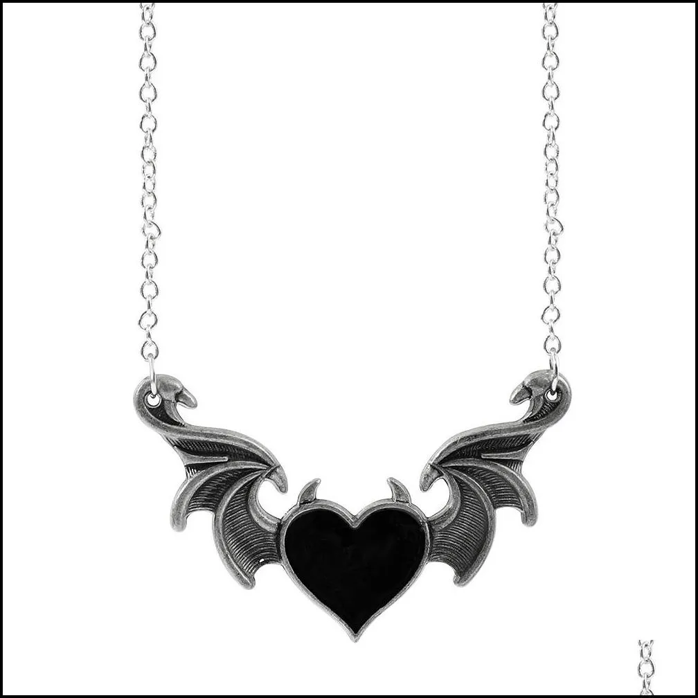 fashion devil wings necklace gothic retro punk hip hop style metal pendant heart-shaped oil dripping necklace