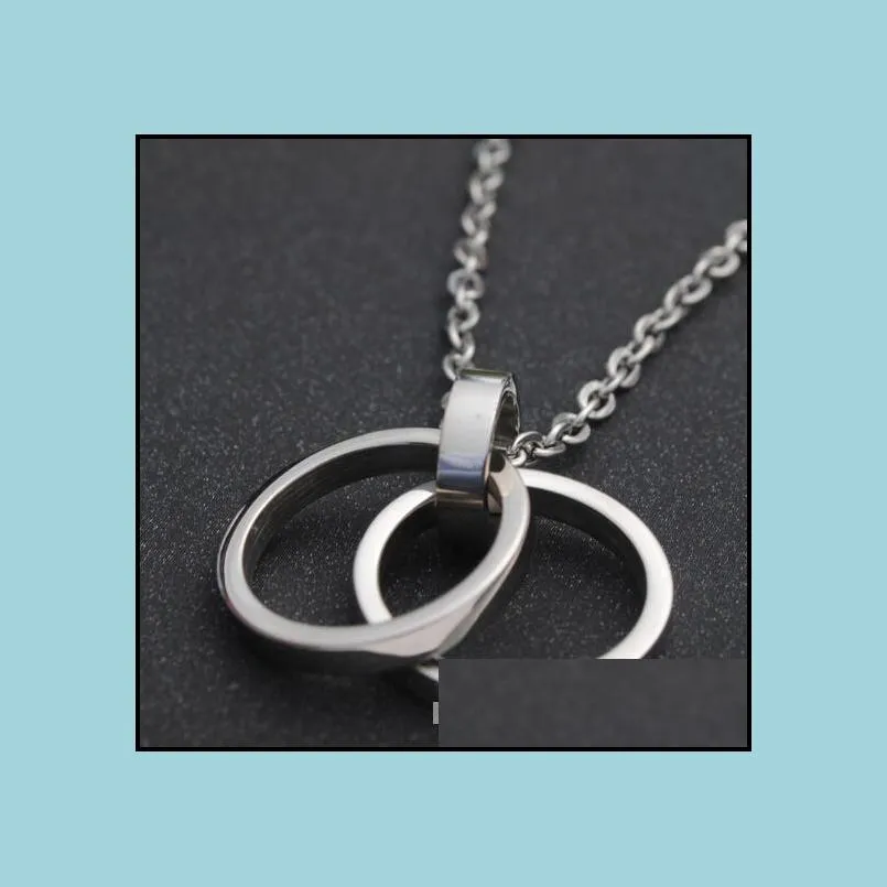 korean style cool double circle pendant necklace titanium steel hip hop jewelry for men women fashion round necklaces
