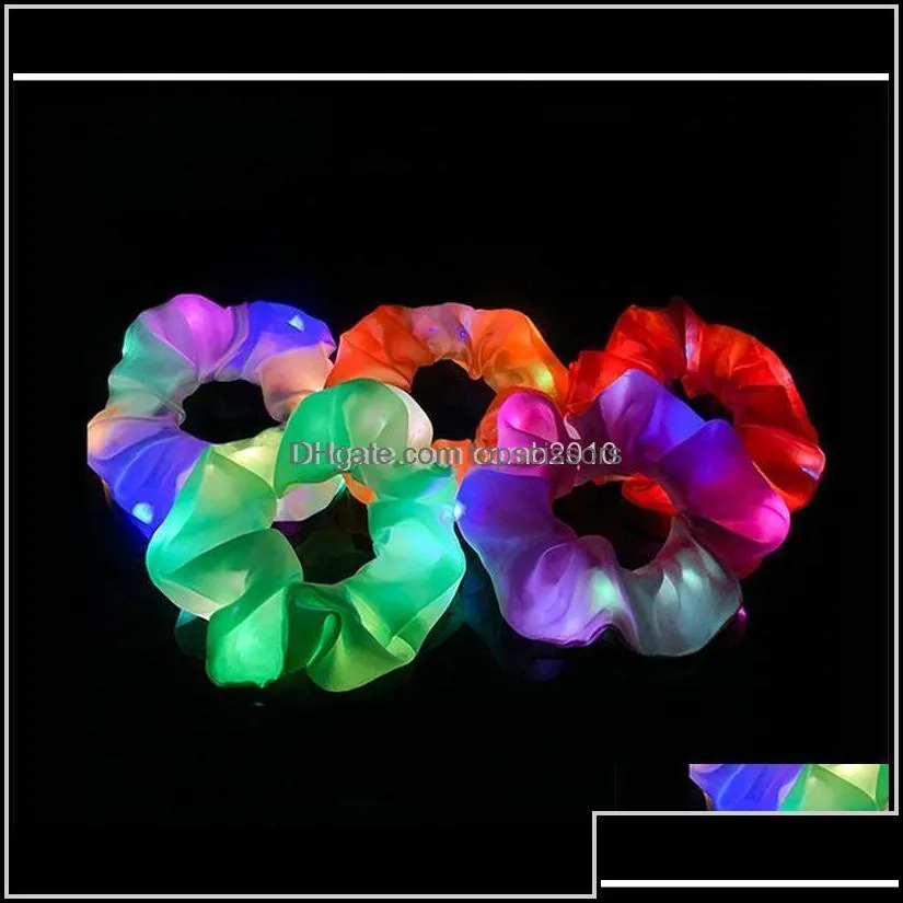 Led Luminous Hair Bands Scrunchies Women Girls Headwear Hair Rope Simple Wrist Band Rings Rubber Band Hair Accessories 20Pcs Vrzqp