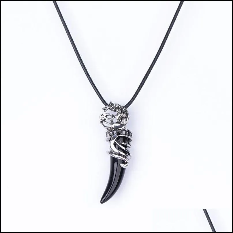 punk cool brave men wolf teeth pendant necklace women men lucky jewelry retro natural stone tooth amulet necklaces