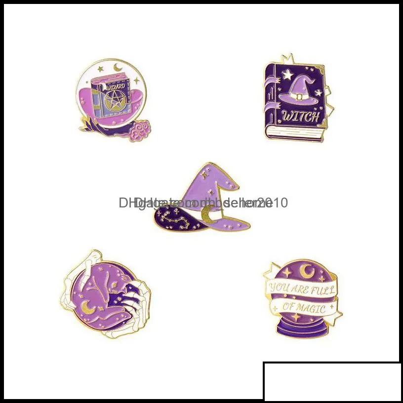 Pins Brooches Square Witch Purple Color Enamel Brooches Pin For Women Fashion Dress Coat Shirt Demin Metal Funny Brooch Pins Badges