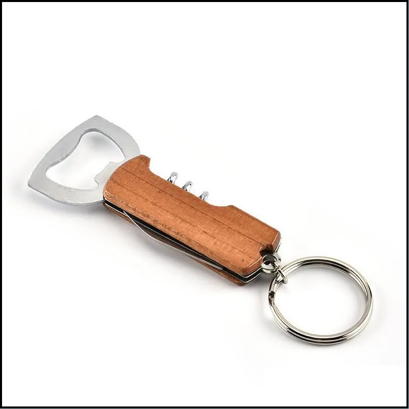 openers wooden handle bottle opener keychain knife pulltap double hinged corkscrew stainless steel key ring opening tools bar