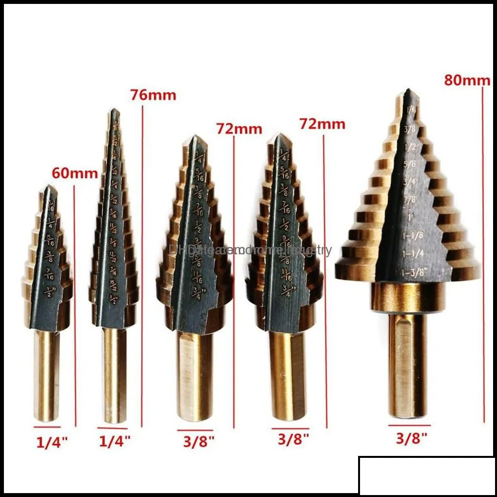 Drill Bits 5Pcs/Set Hss Cobalt Mtiple Hole 50 Size Step Drill Bit Set Coming Include Aluminum Case Arrival High Quality Dec517 Drop D